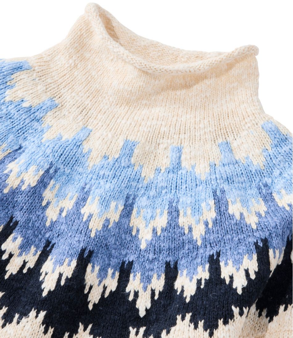 Women's Cotton Ragg Sweater, Funnelneck Pullover Fair Isle - Image 4