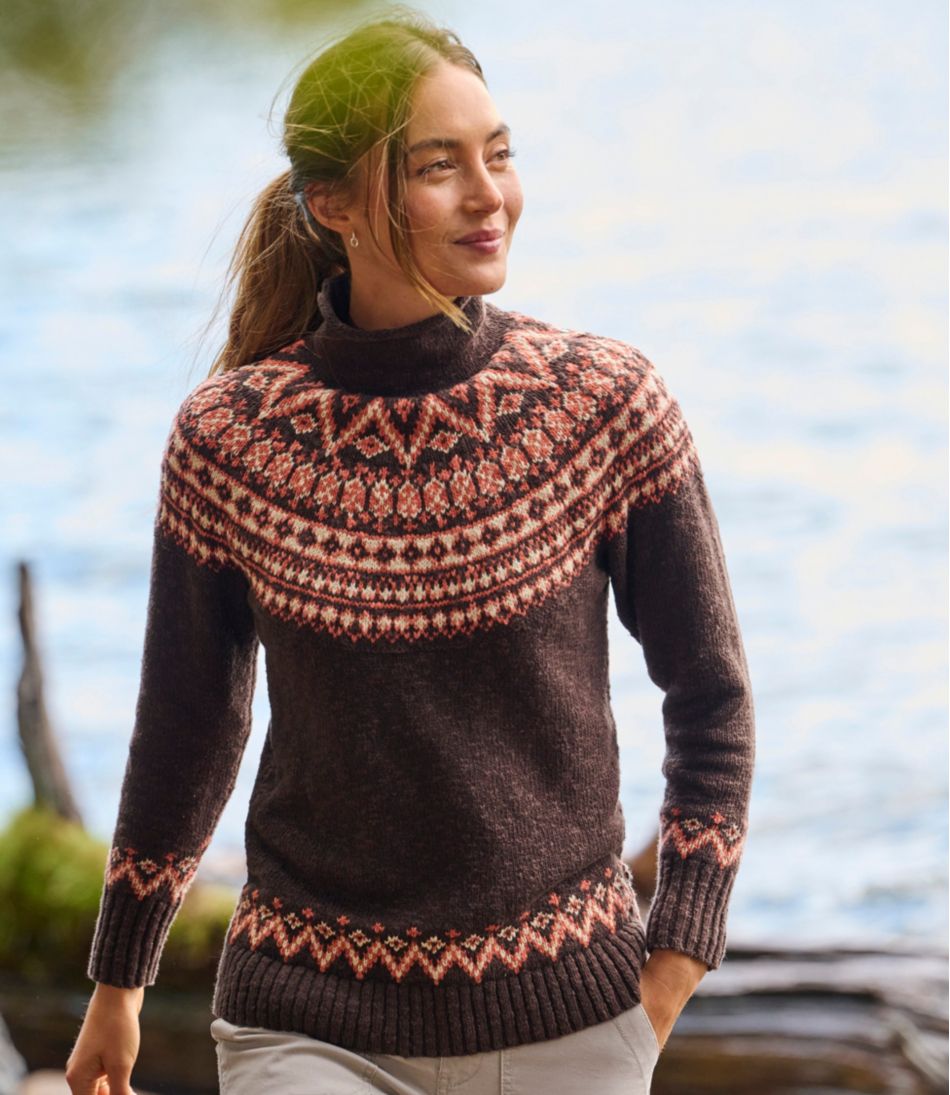 Women's Cotton Ragg Sweater, Funnelneck Pullover Fair Isle - Image 6