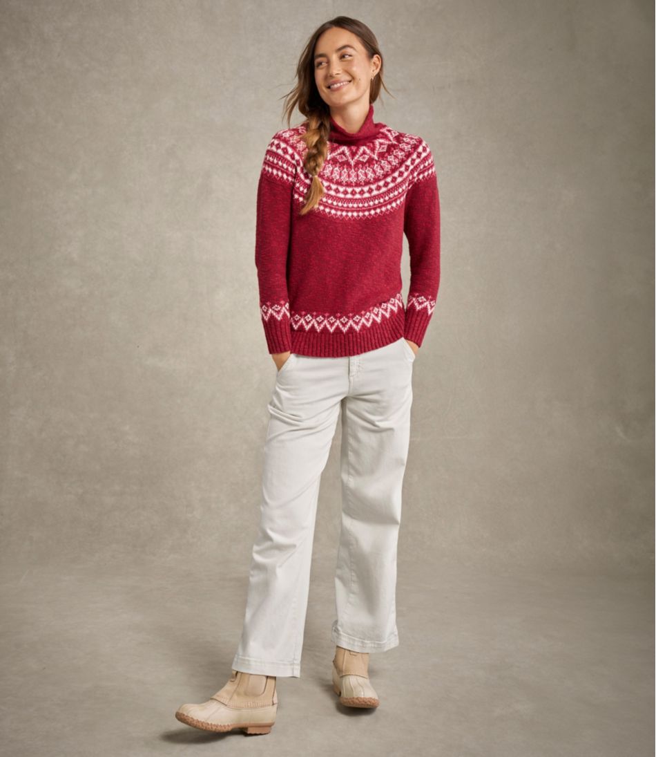 Women's Cotton Ragg Sweater, Funnelneck Pullover Fair Isle - Image 8