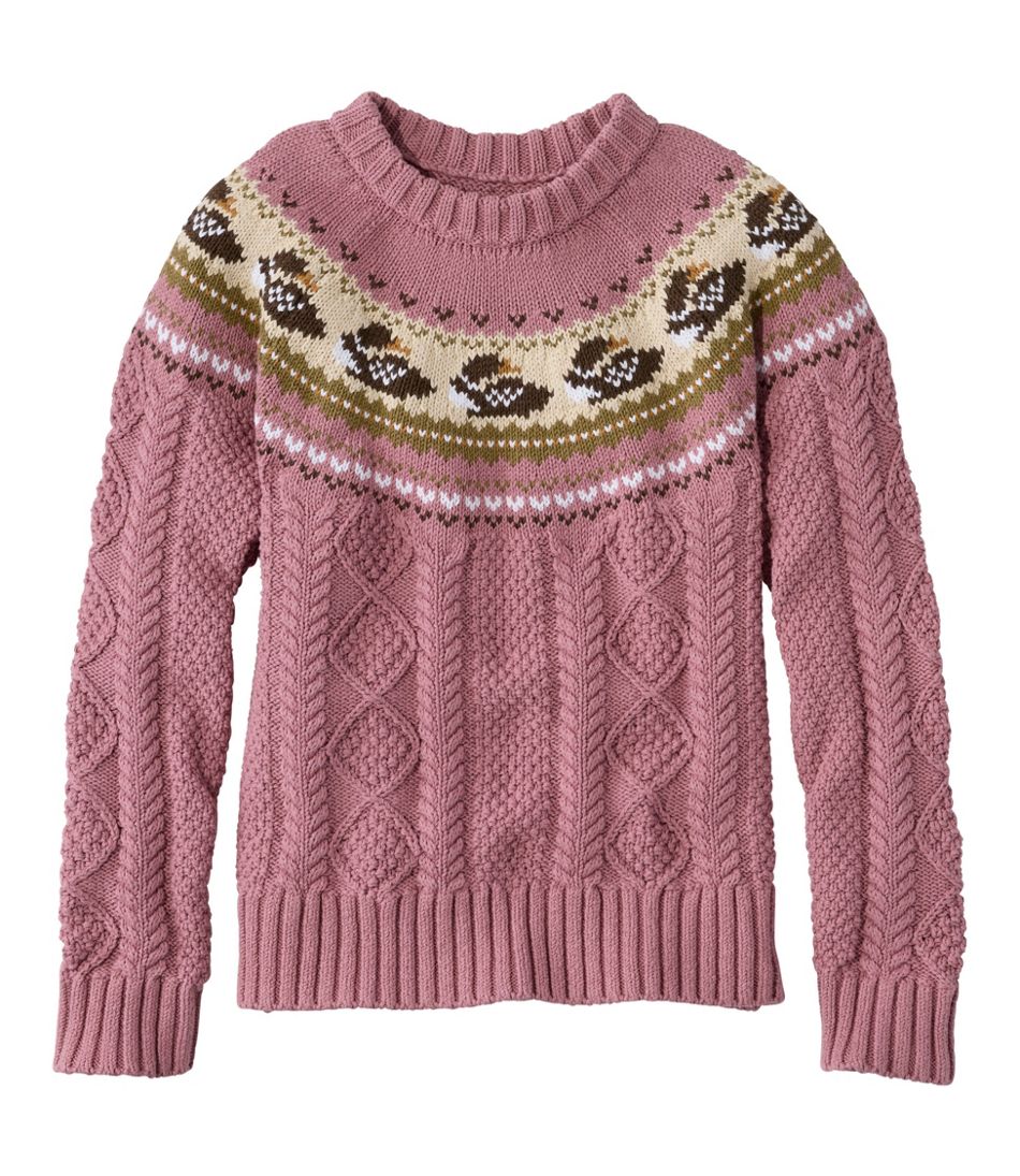 Women's Signature Cotton Fisherman Sweater, Crewneck Novelty
