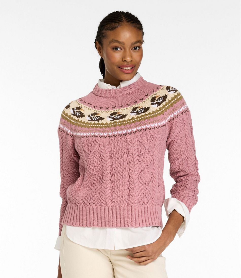 Women's Signature Cotton Fisherman Sweater, Crewneck Novelty - Image 2