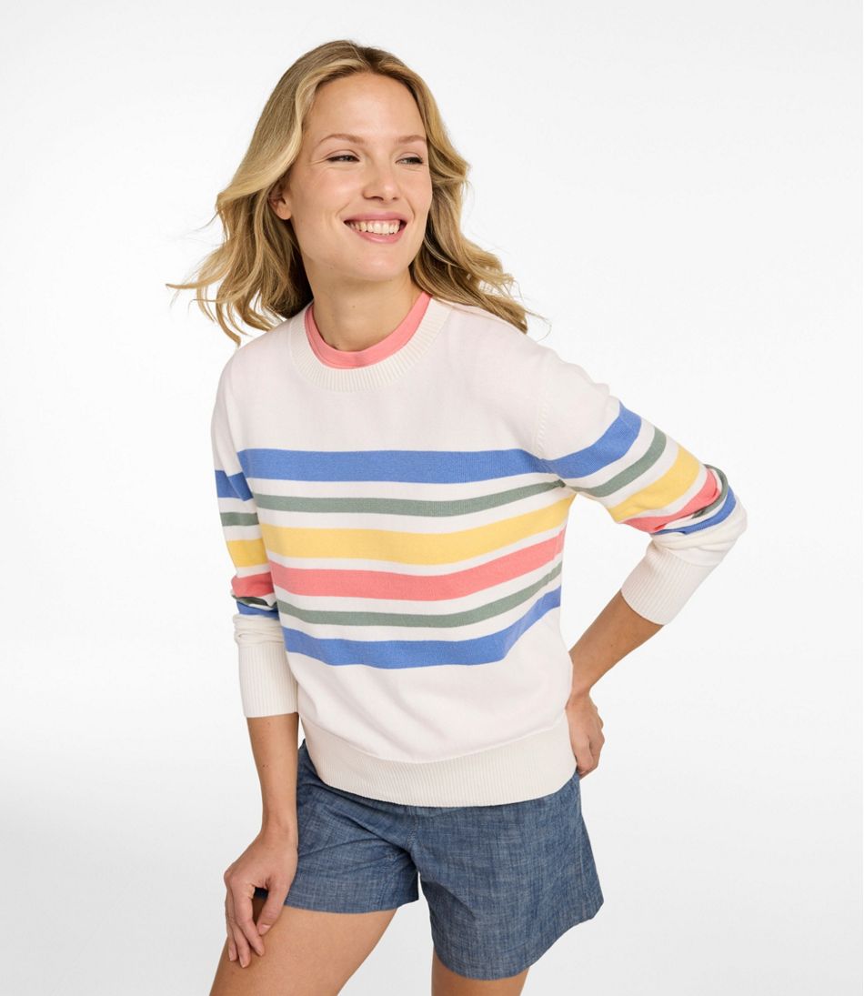Women's Cotton/Cashmere Sweater, Crewneck Stripe - Image 2