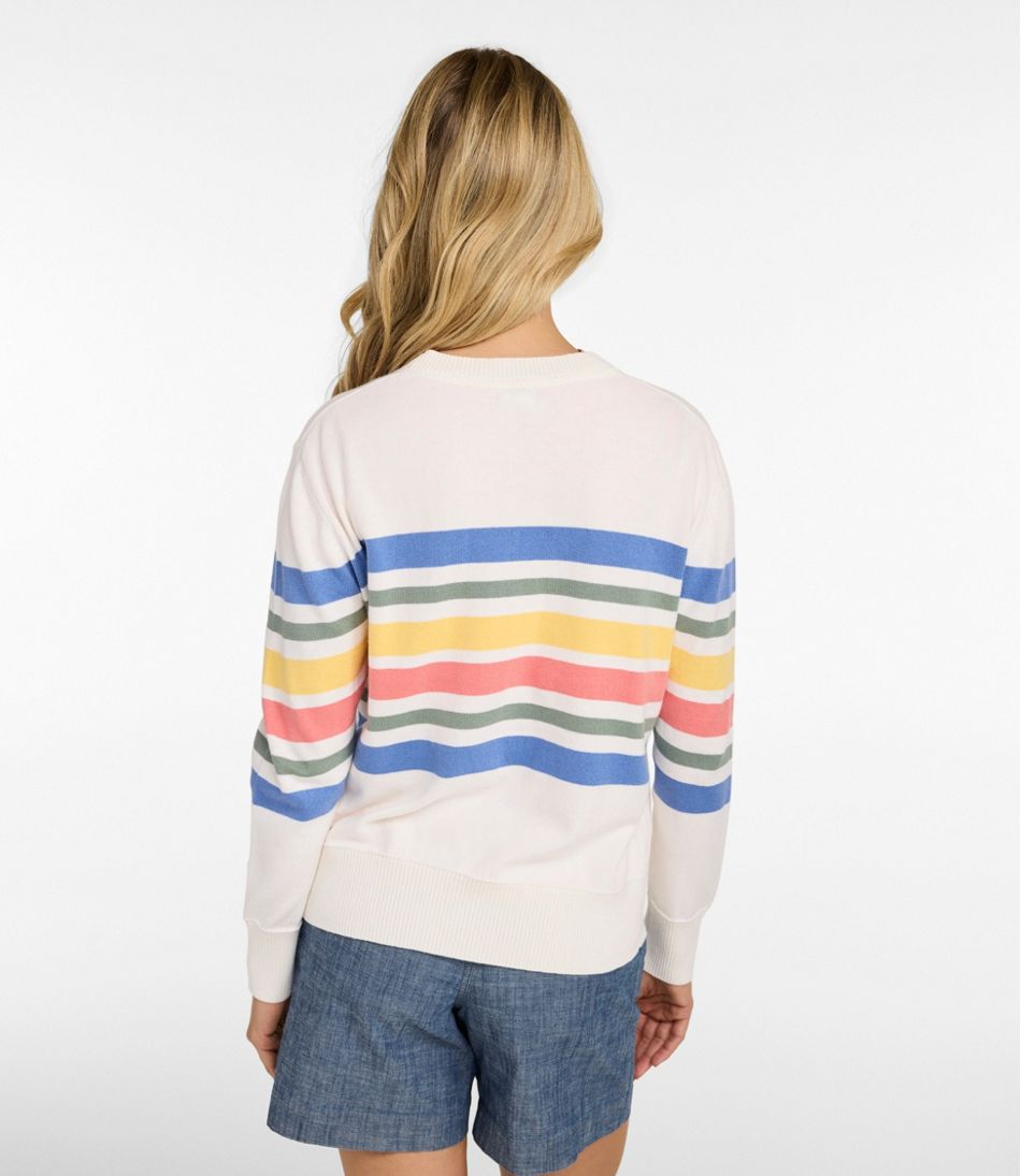 Women's Cotton/Cashmere Sweater, Crewneck Stripe - Image 3