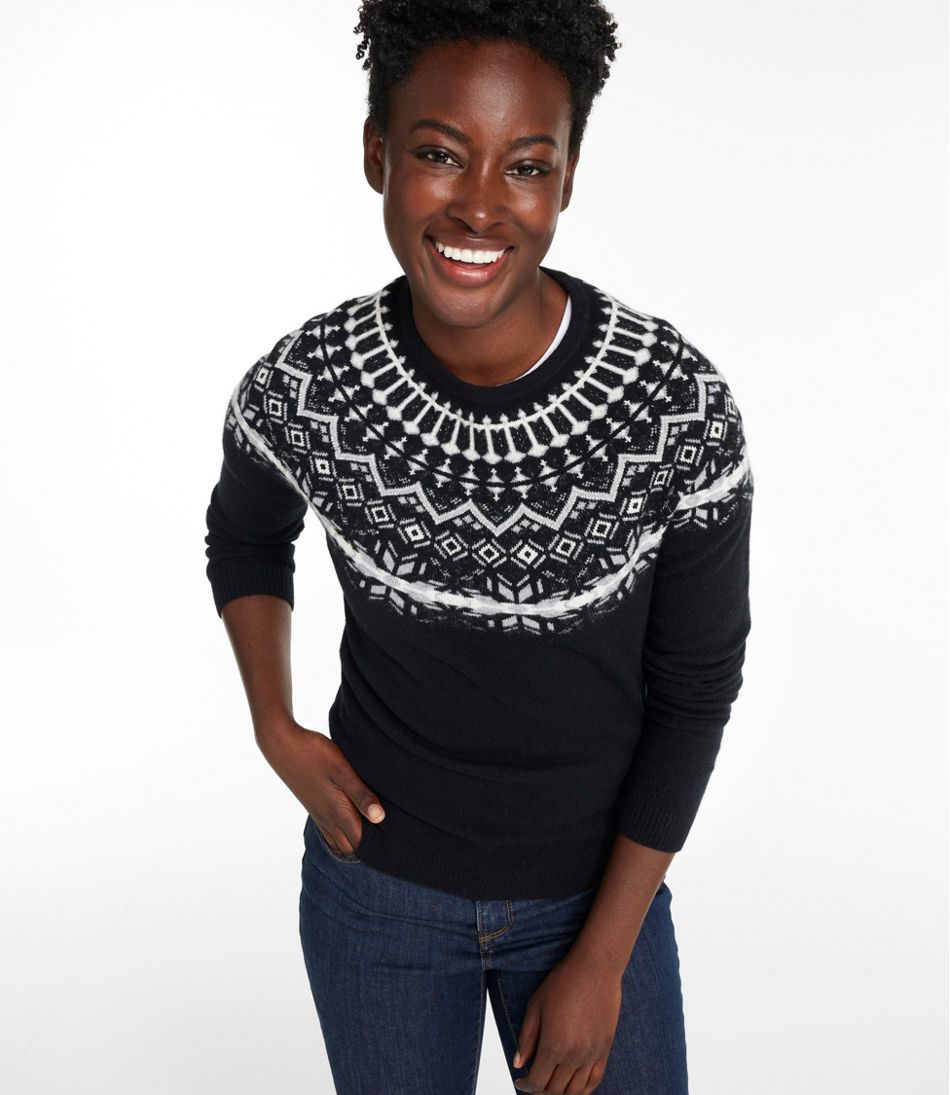 Women's Classic Cashmere Sweater, Crewneck Fair Isle - Image 2