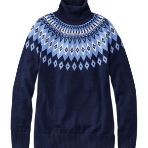 Women's Cotton/Cashmere Sweater, Turtleneck Fair Isle