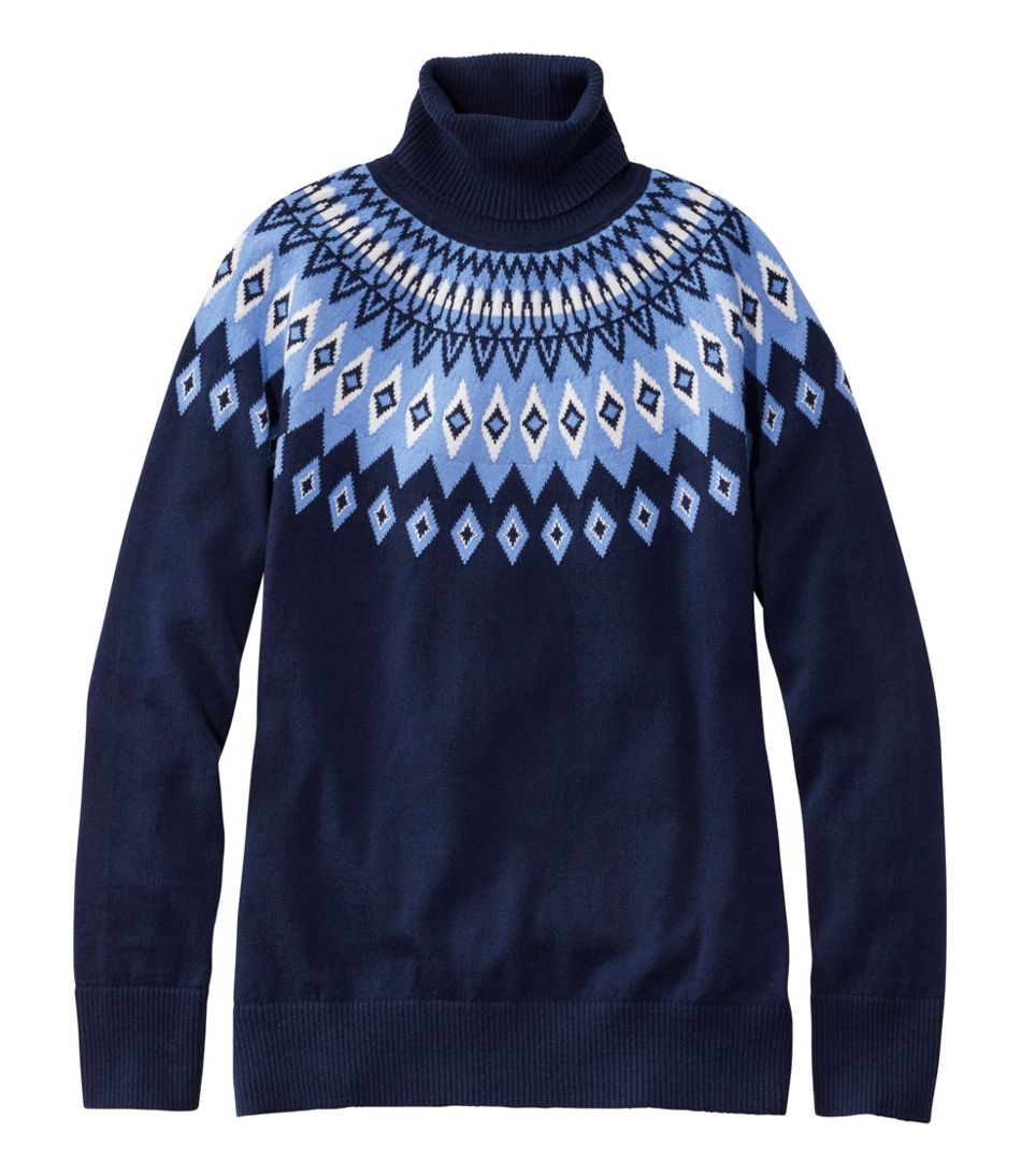 Women's Cotton/Cashmere Sweater, Turtleneck Fair Isle