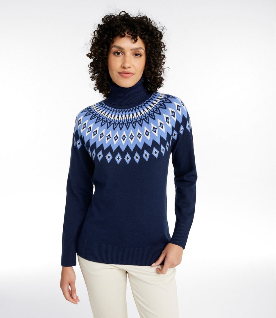 Women's Cotton/Cashmere Sweater, Turtleneck Fair Isle - Image 2