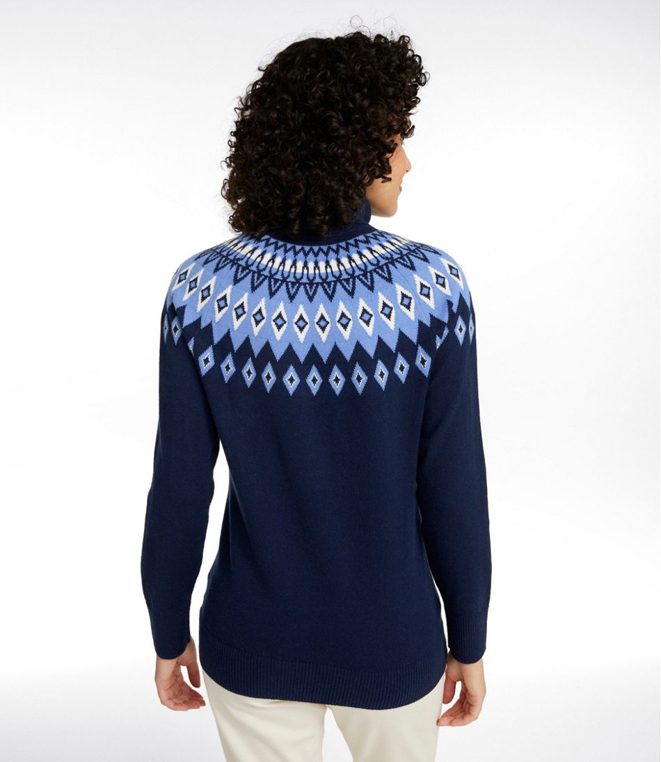 Women's Cotton/Cashmere Sweater, Turtleneck Fair Isle - Image 3
