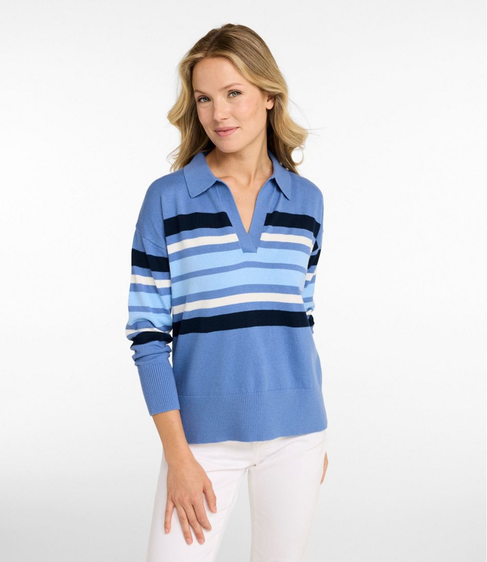 Women's Cotton/Cashmere Sweater, Polo Stripe - Image 2