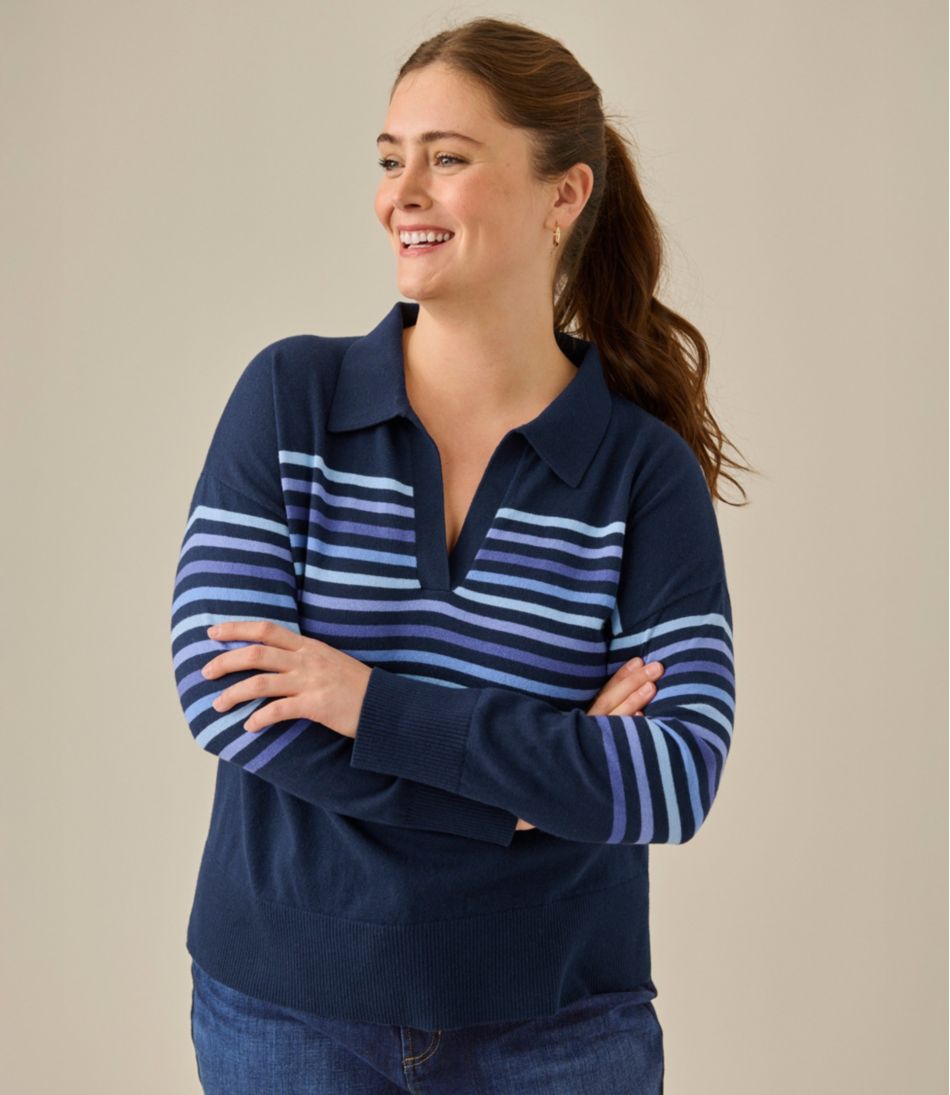 Women's Cotton/Cashmere Sweater, Polo Stripe - Image 6