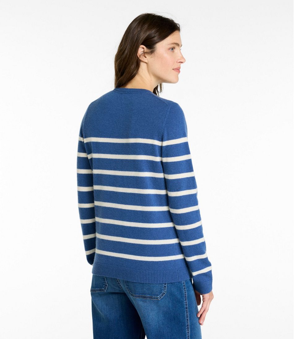 Women's Classic Cashmere Sweater, Crewneck Stripe - Image 3
