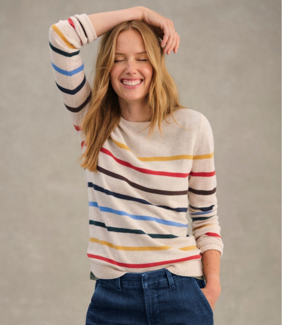 Women's Classic Cashmere Sweater, Crewneck Stripe - Image 7