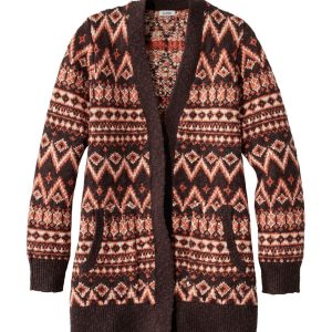 Women's Cotton Ragg Sweater, Open Cardigan Fair Isle