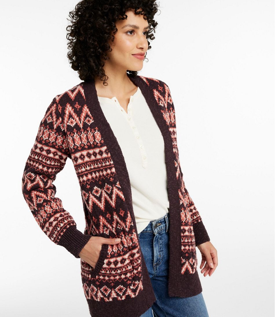 Women's Cotton Ragg Sweater, Open Cardigan Fair Isle - Image 2
