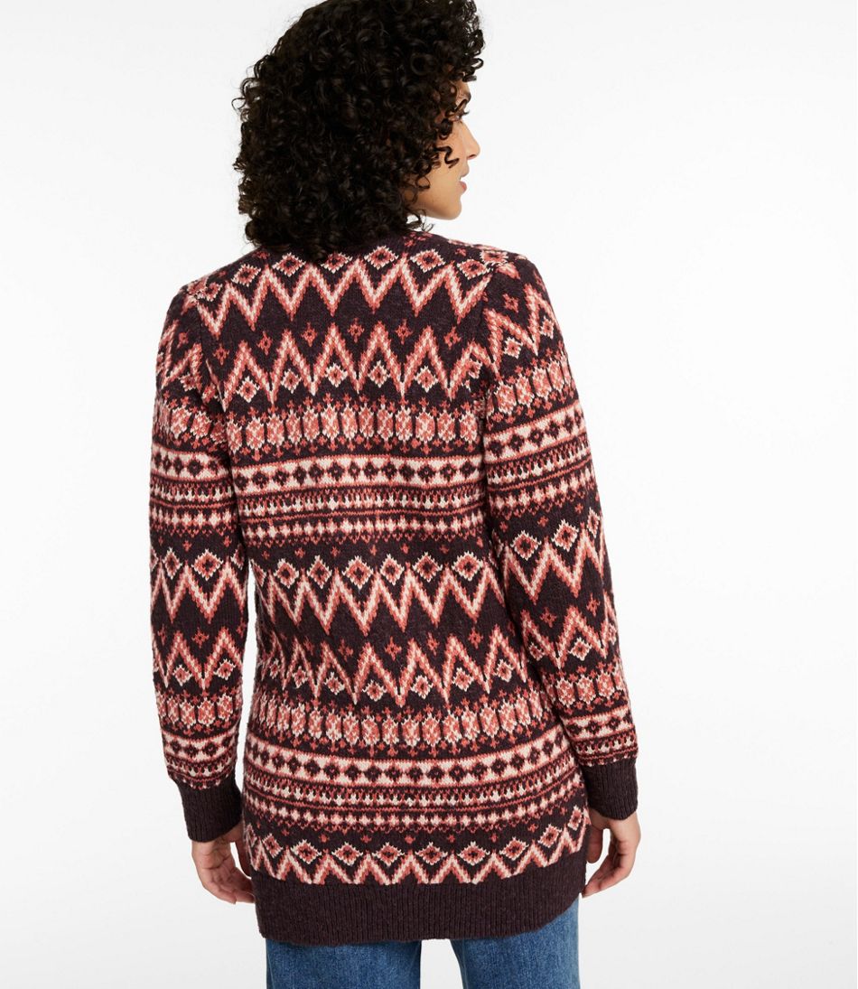 Women's Cotton Ragg Sweater, Open Cardigan Fair Isle - Image 3