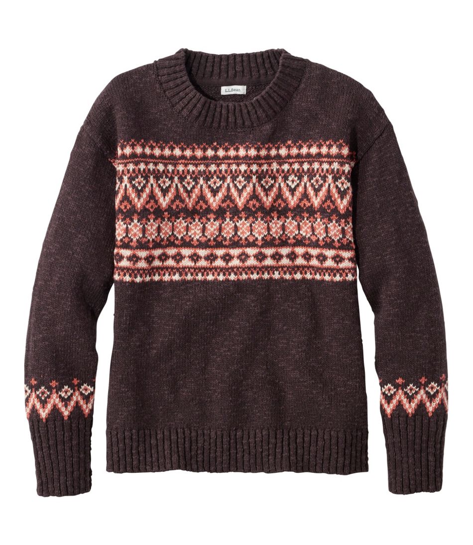 Women's Cotton Ragg Sweater, Crewneck Fair Isle