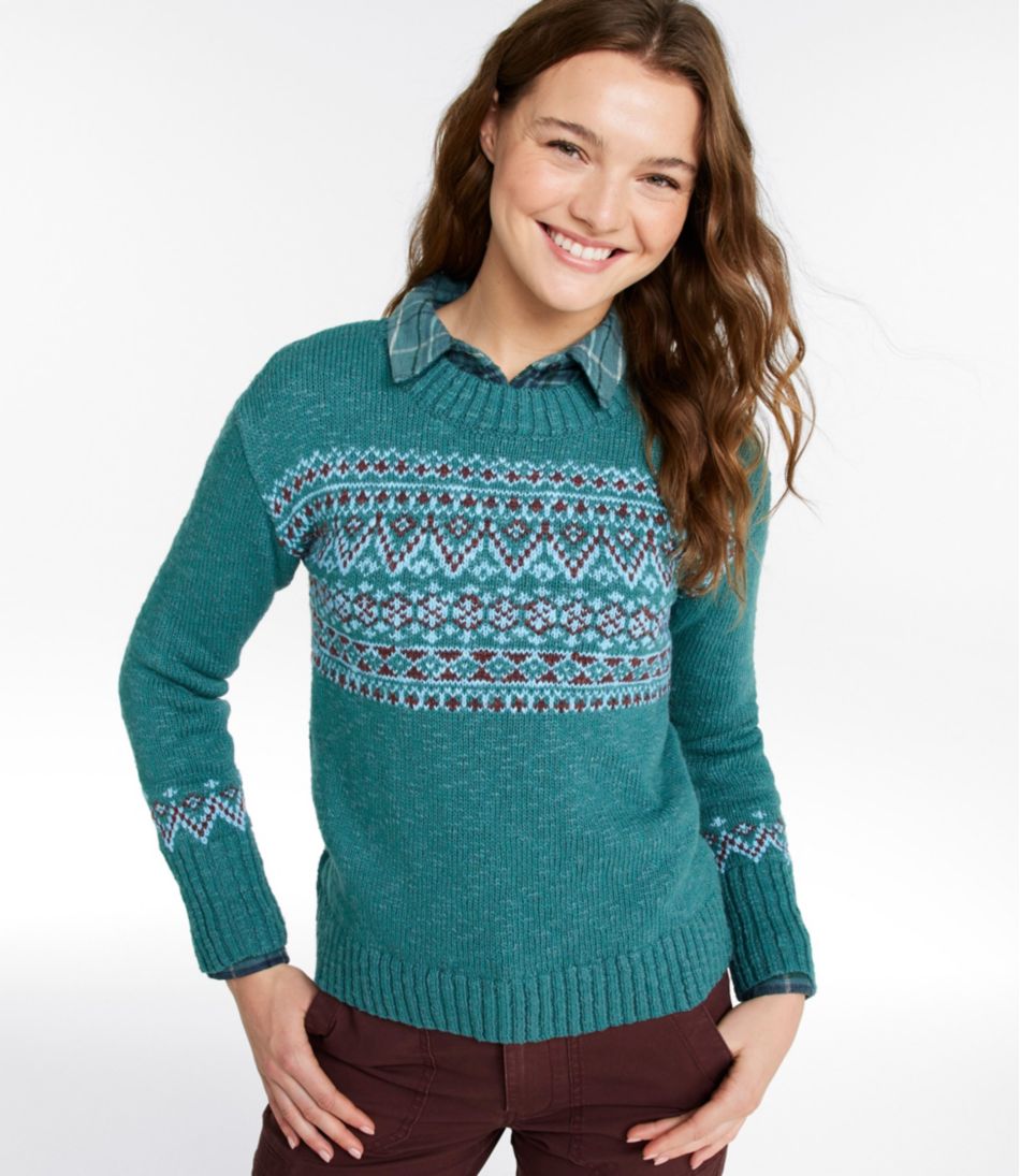 Women's Cotton Ragg Sweater, Crewneck Fair Isle - Image 2
