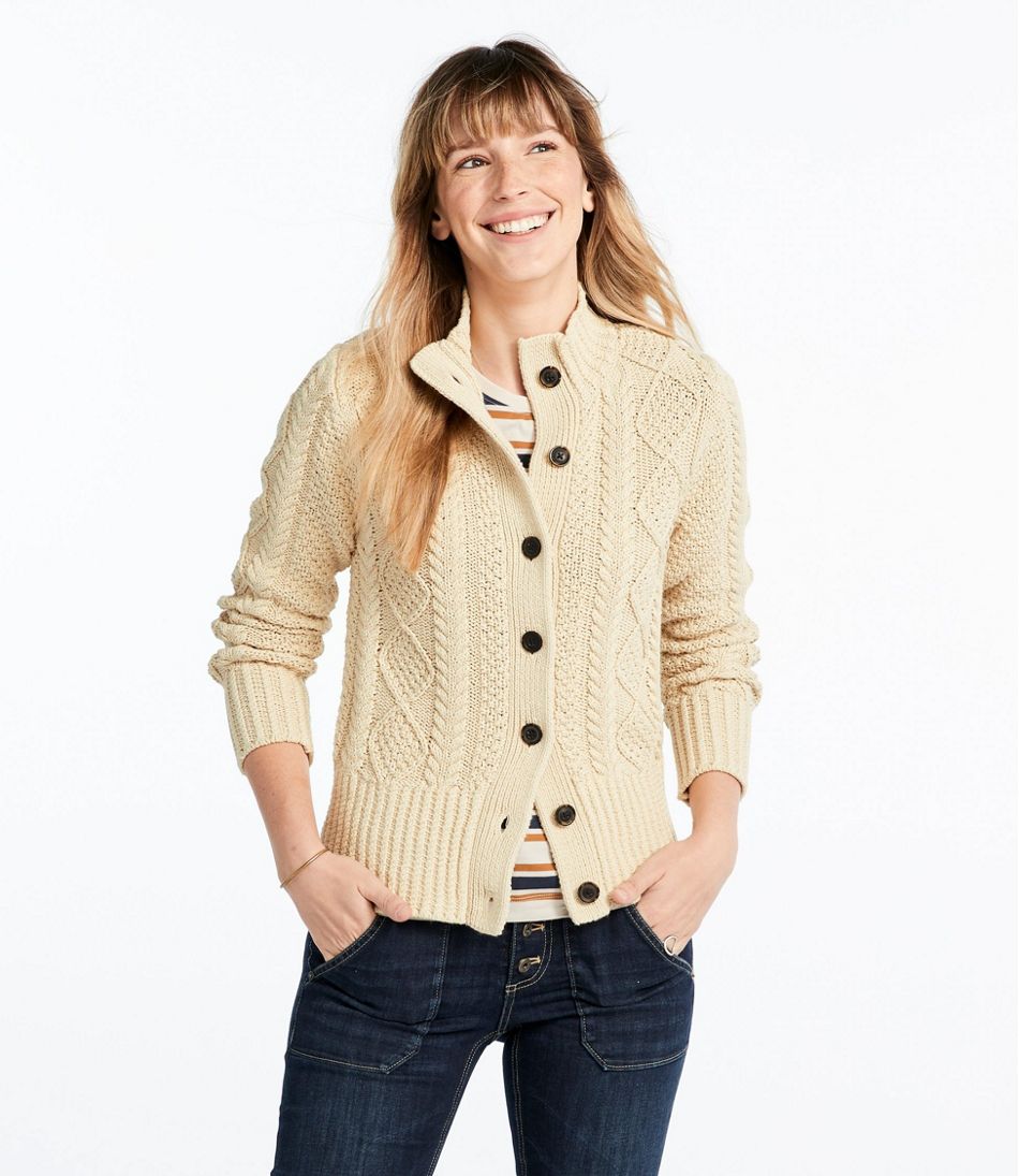 Women's Signature Cotton Fisherman Sweater, Short Cardigan - Image 2