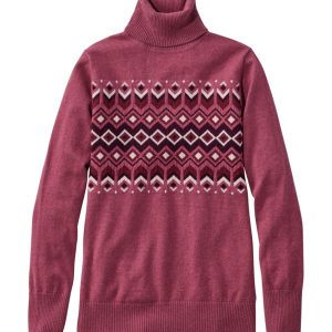 Women's Cotton/Cashmere Sweater, Turtleneck Intarsia