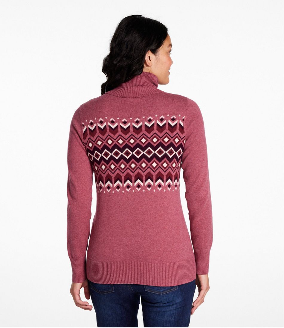 Women's Cotton/Cashmere Sweater, Turtleneck Intarsia - Image 3