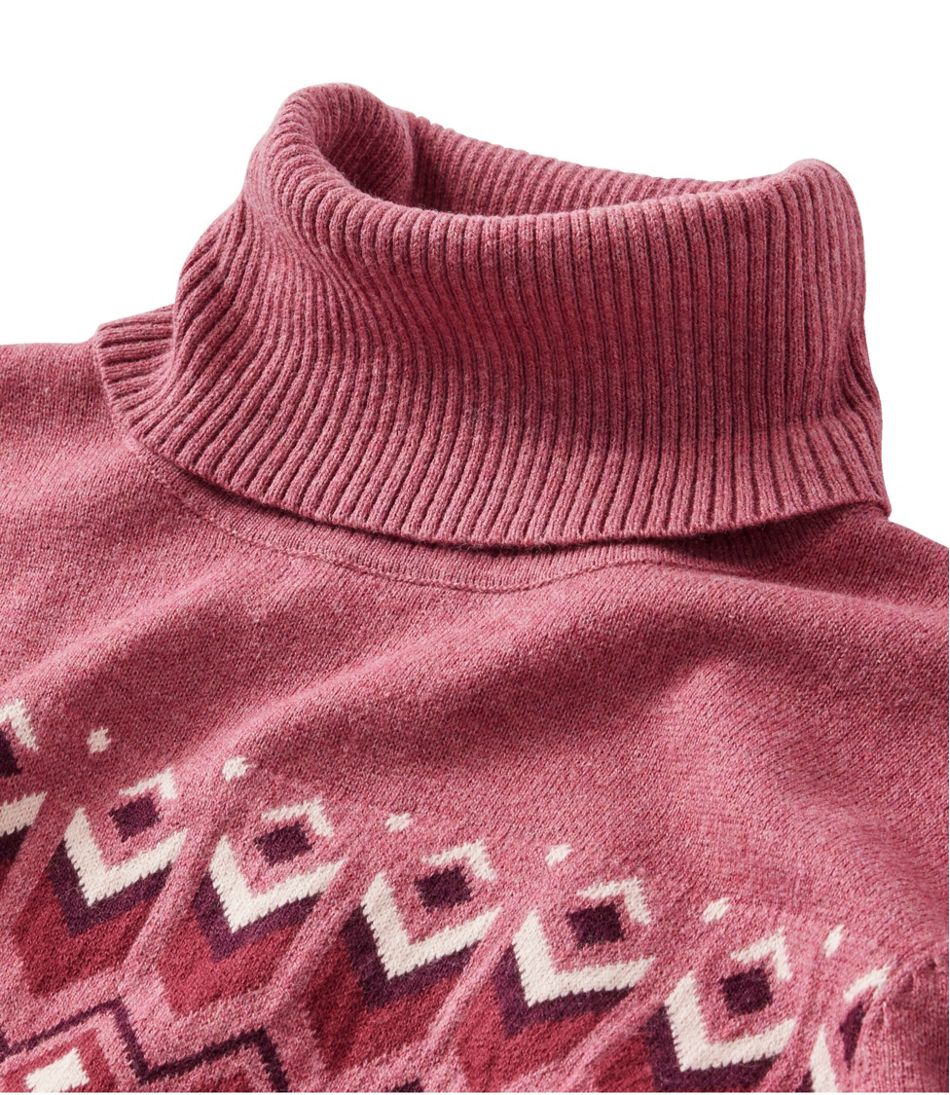 Women's Cotton/Cashmere Sweater, Turtleneck Intarsia - Image 4