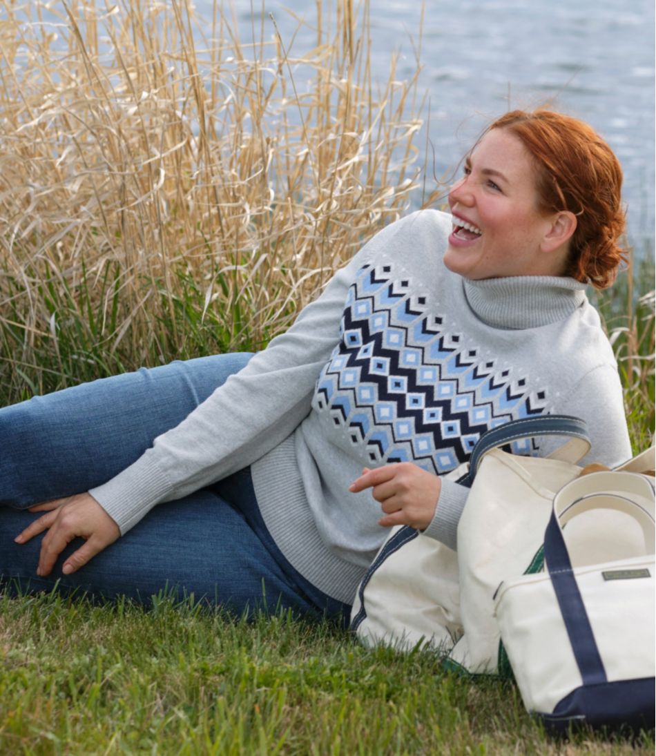 Women's Cotton/Cashmere Sweater, Turtleneck Intarsia - Image 6
