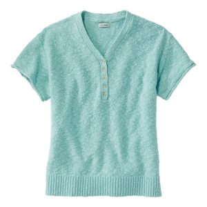 Women's Midweight Cotton Slub Sweater, Henley Short-Sleeve