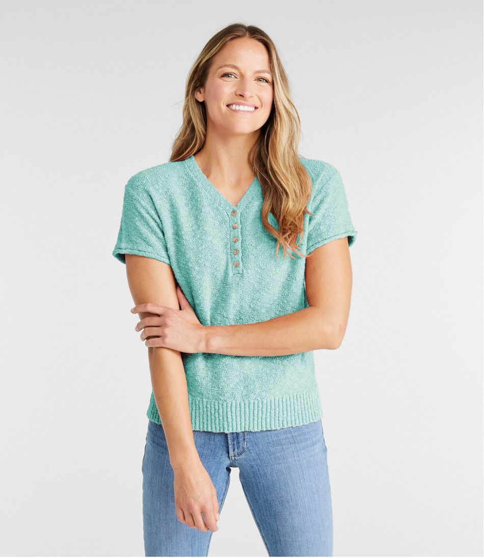 Women's Midweight Cotton Slub Sweater, Henley Short-Sleeve - Image 2