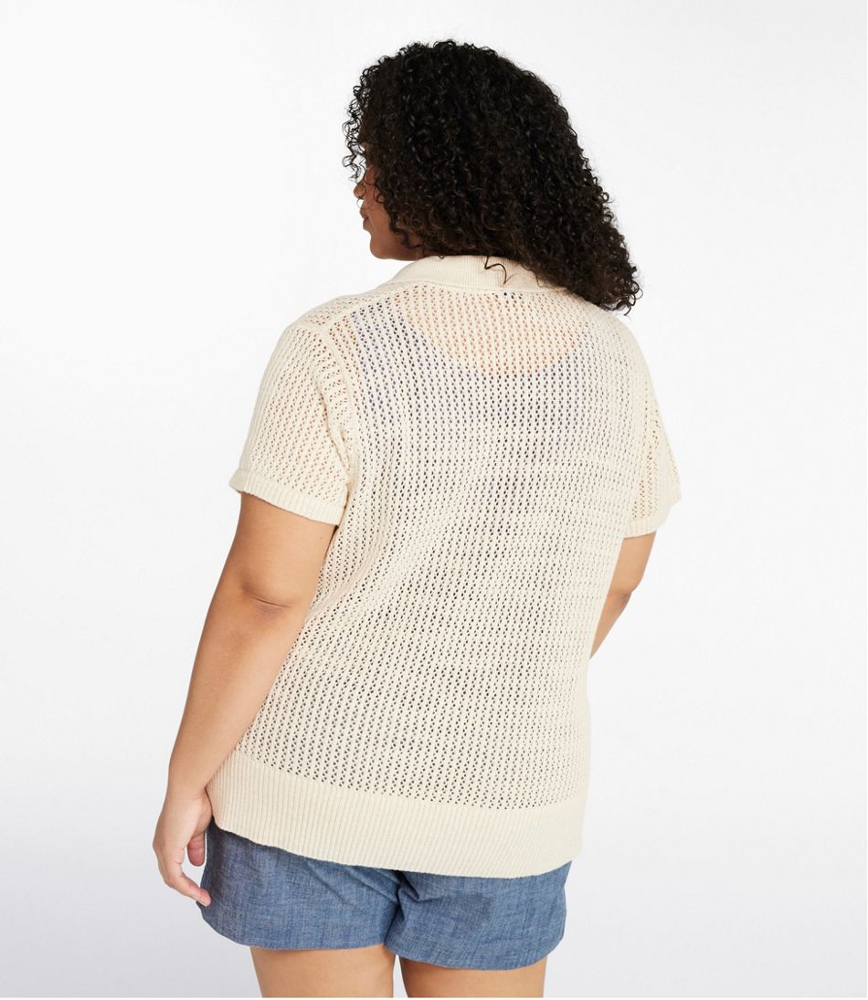Women's Organic Cotton Slub Pointelle Sweater, Polo - Image 3