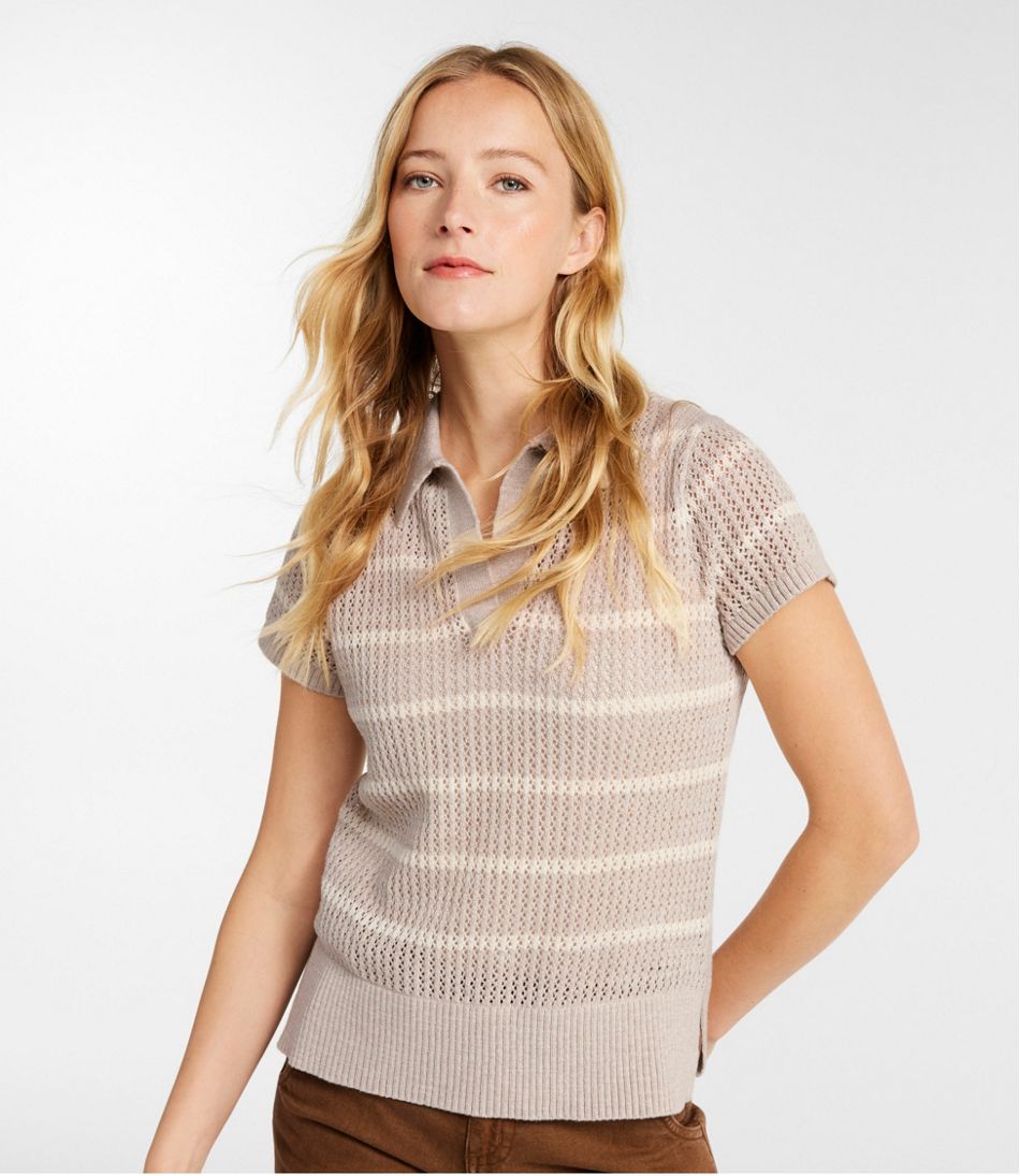 Women's Organic Cotton Slub Pointelle Sweater, Polo - Image 2