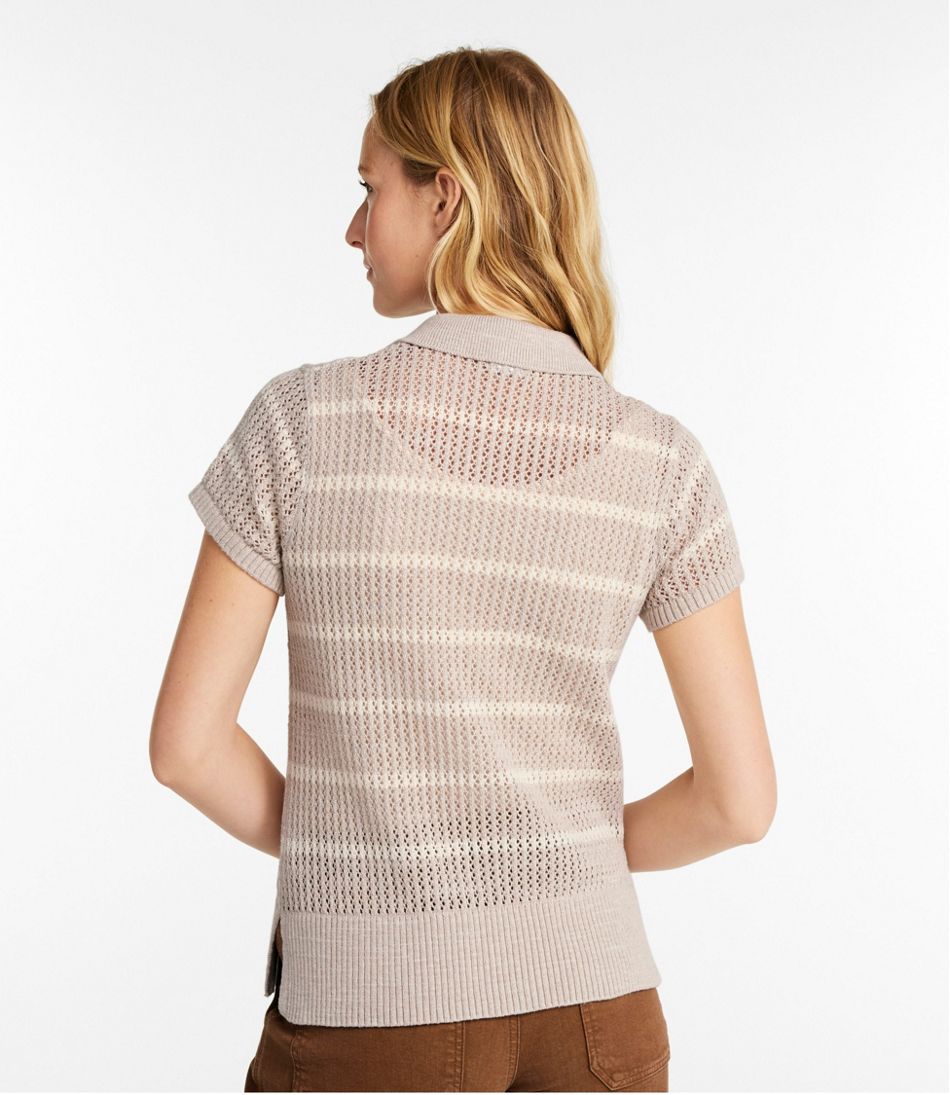 Women's Organic Cotton Slub Pointelle Sweater, Polo - Image 3