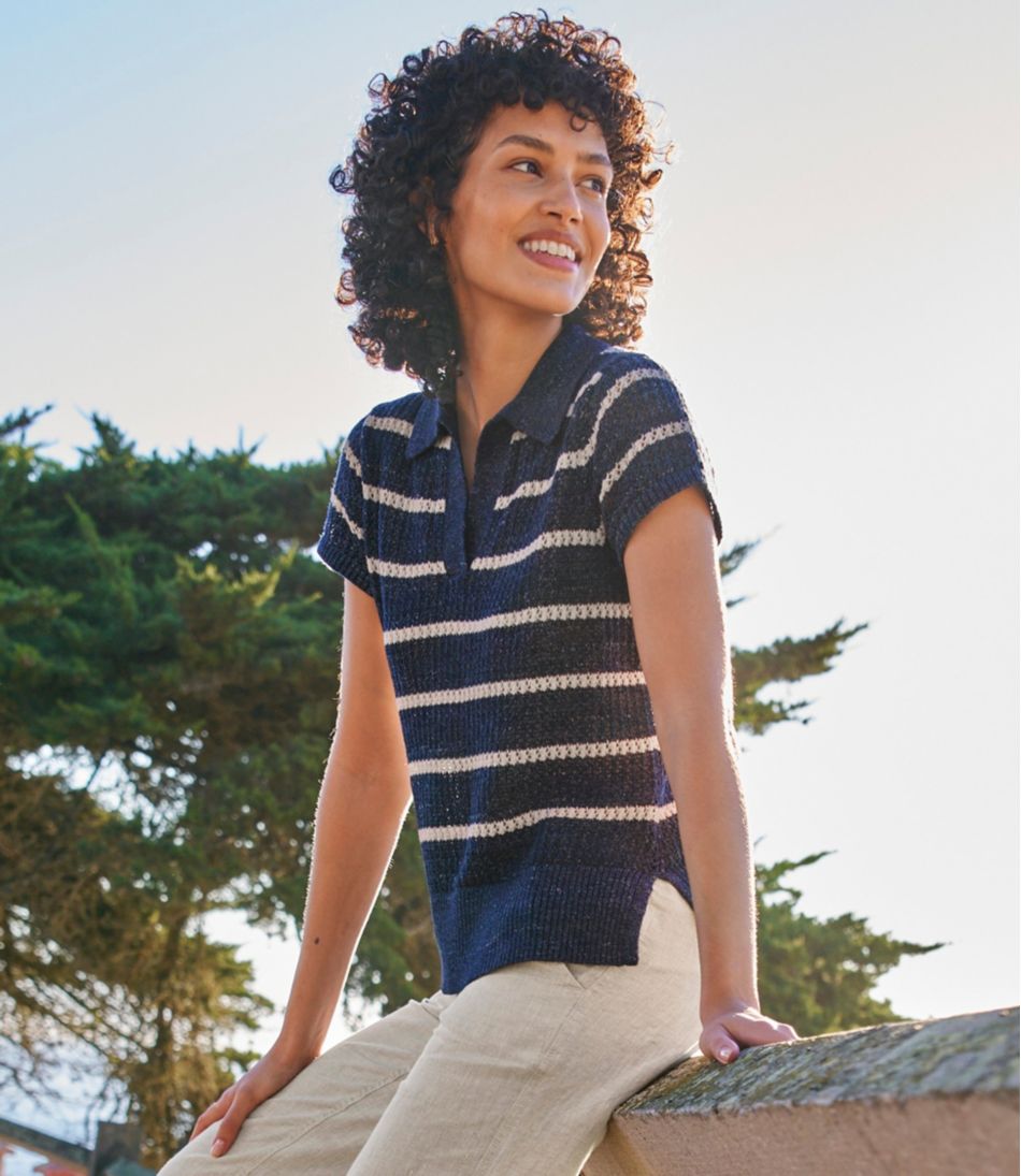 Women's Organic Cotton Slub Pointelle Sweater, Polo - Image 6