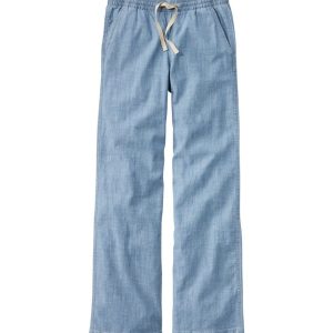 Women's Lakewashed Pull-On Chinos, Mid-Rise Wide-Leg Chambray