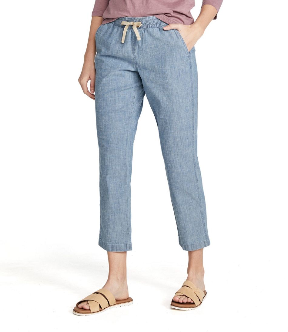 Women's Lakewashed Pull-On Chinos, Mid-Rise Chambray Ankle Pants - Image 2