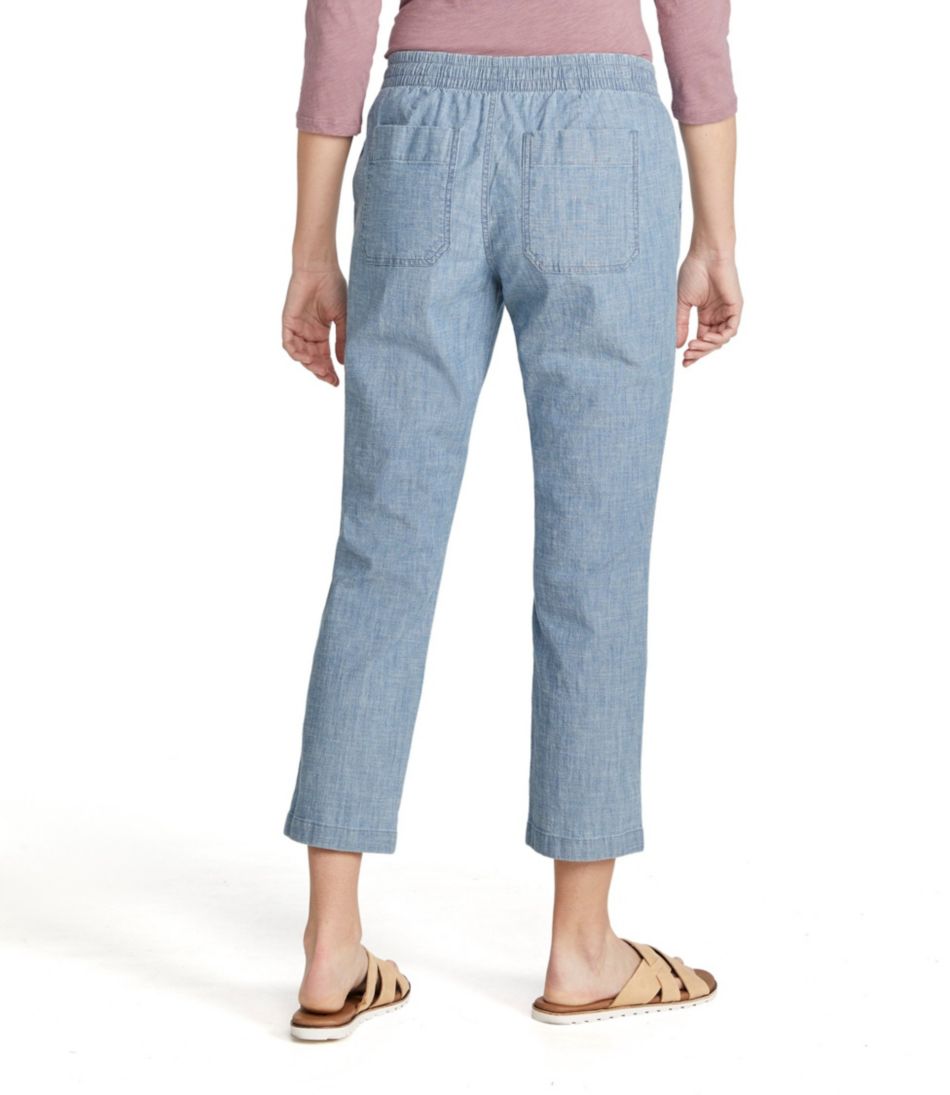 Women's Lakewashed Pull-On Chinos, Mid-Rise Chambray Ankle Pants - Image 3