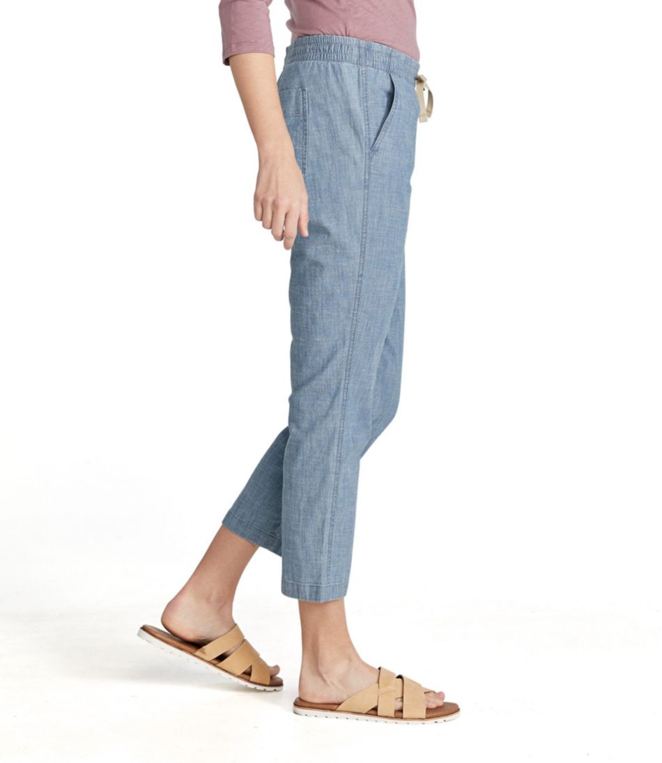 Women's Lakewashed Pull-On Chinos, Mid-Rise Chambray Ankle Pants - Image 4