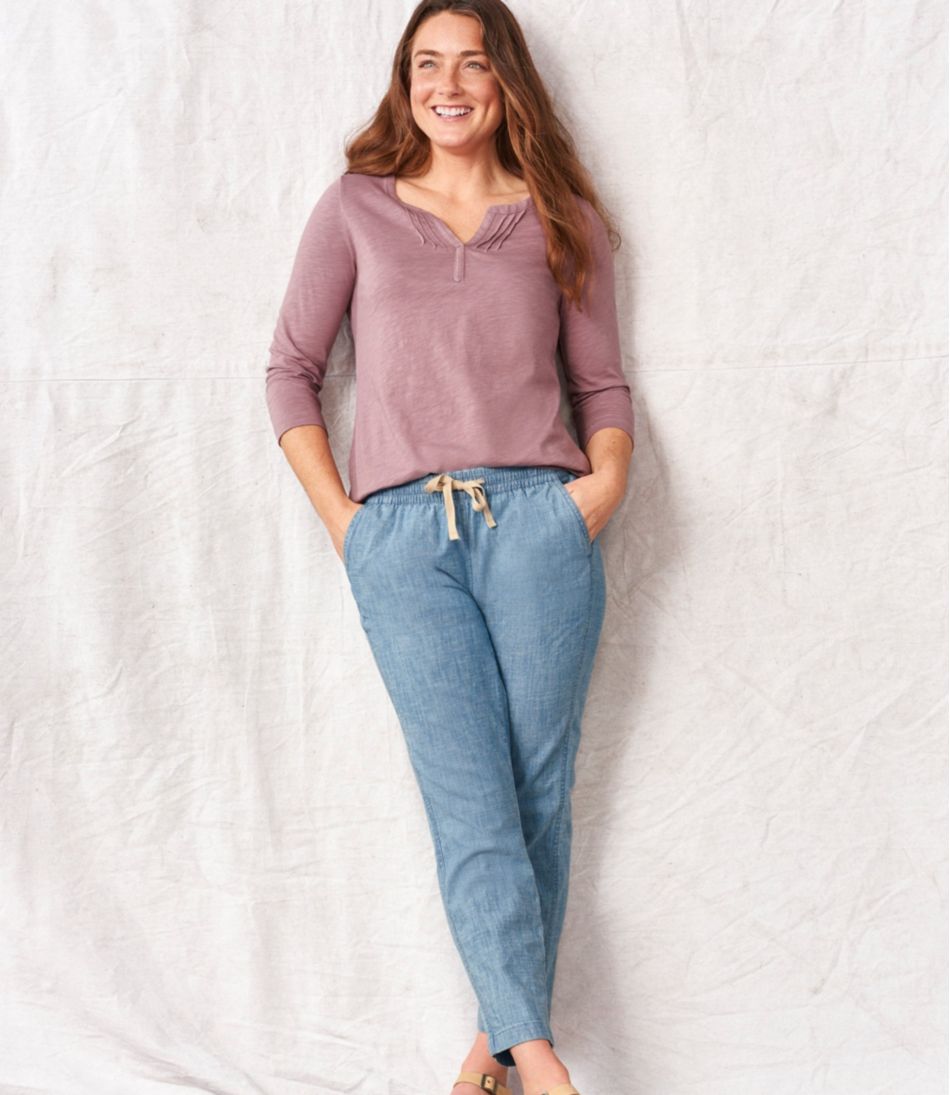 Women's Lakewashed Pull-On Chinos, Mid-Rise Chambray Ankle Pants - Image 7