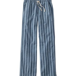 Women's Lakewashed Pull-On Chinos, Mid-Rise Wide-Leg Stripe Chambray