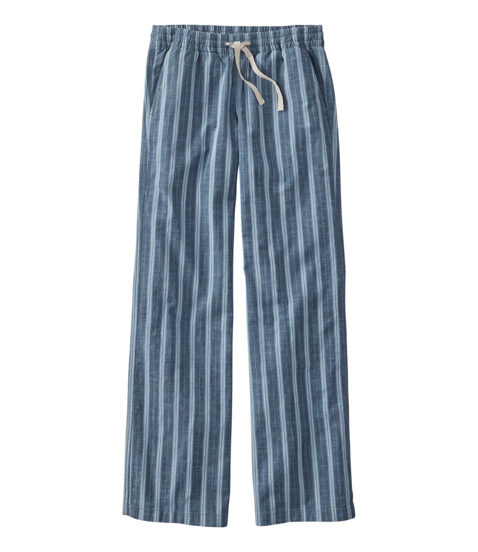 Women's Lakewashed Pull-On Chinos, Mid-Rise Wide-Leg Stripe Chambray