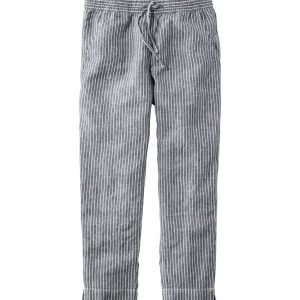 Women's Premium Linen Pull-On Ankle Pants, Mid-Rise Tapered-Leg Stripe