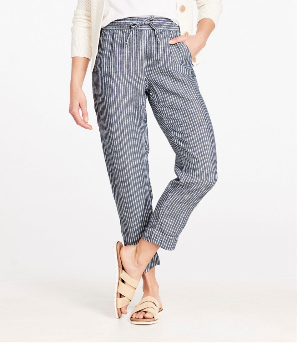 Women's Premium Linen Pull-On Ankle Pants, Mid-Rise Tapered-Leg Stripe - Image 2