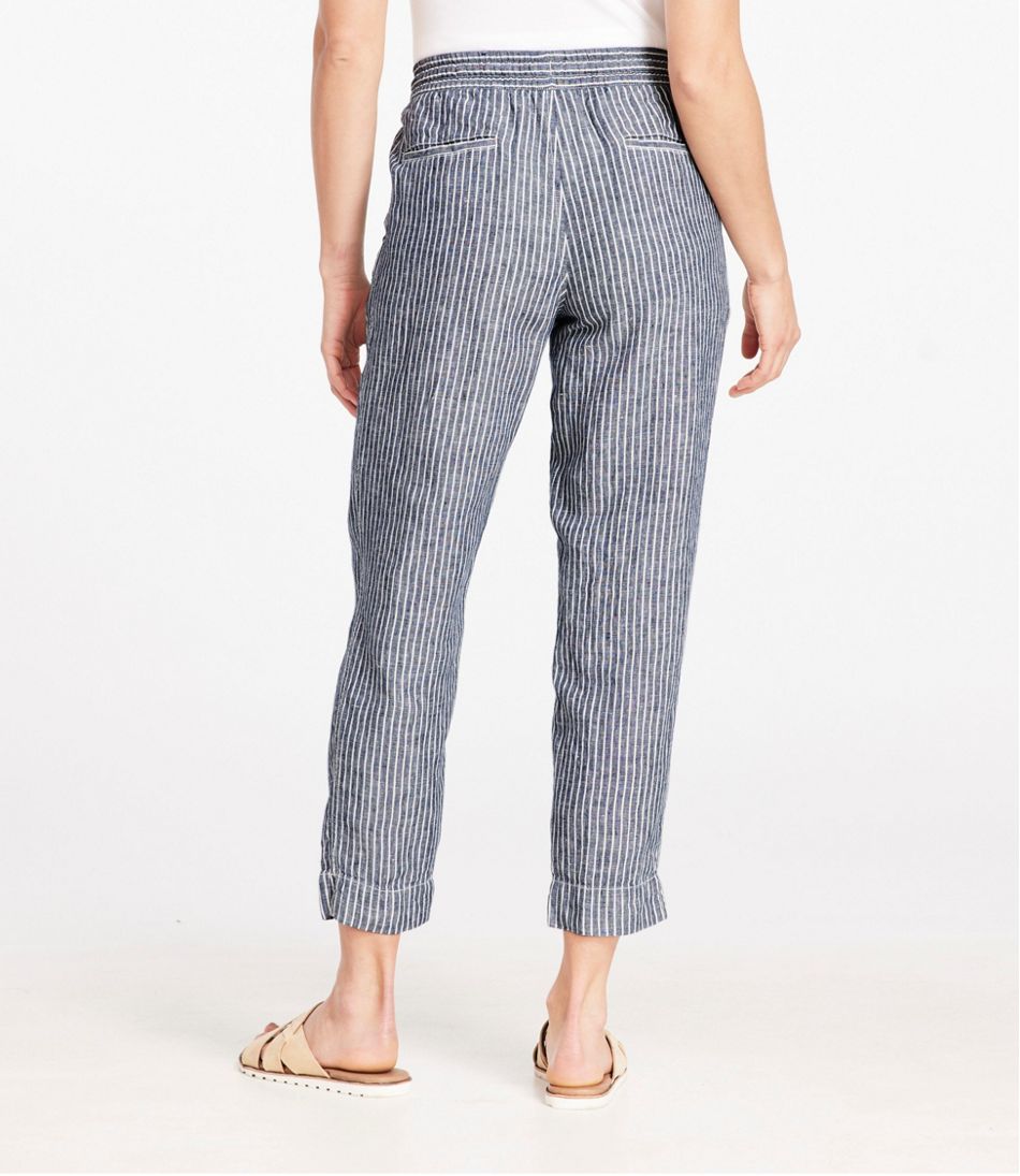 Women's Premium Linen Pull-On Ankle Pants, Mid-Rise Tapered-Leg Stripe - Image 3