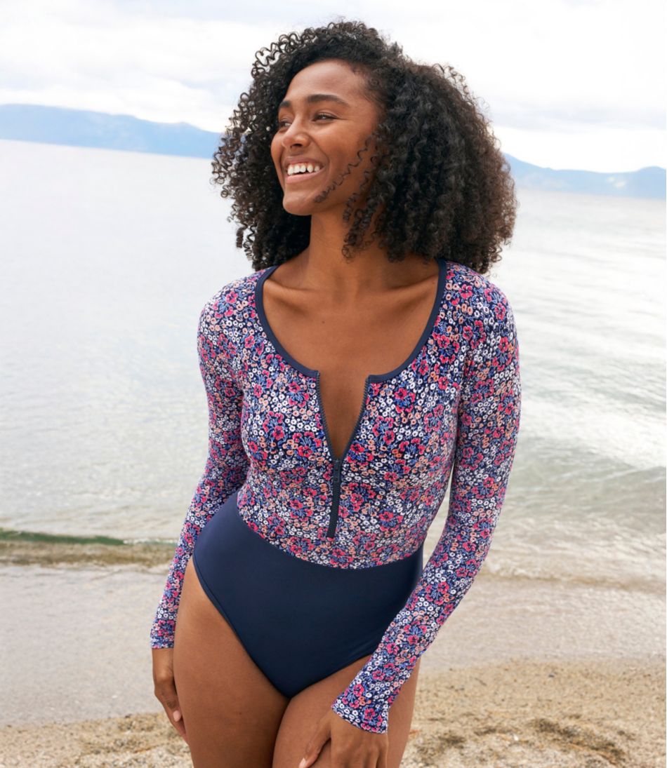 Women's Coastal Essentials Swimwear, Long-Sleeve Tanksuit Print - Image 6