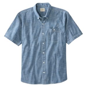 Men's Comfort Stretch? Chambray Shirt, Traditional Untucked Fit, Short-Sleeve