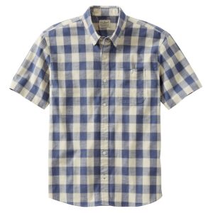 Men's Comfort Stretch? Chambray Shirt, Traditional Untucked Fit, Short-Sleeve, Plaid