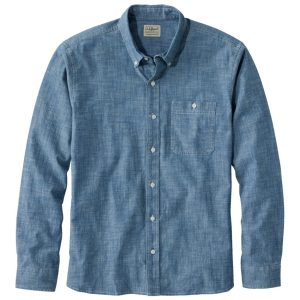 Men's Comfort Stretch? Chambray Shirt, Long-Sleeve, Slightly Fitted Untucked Fit