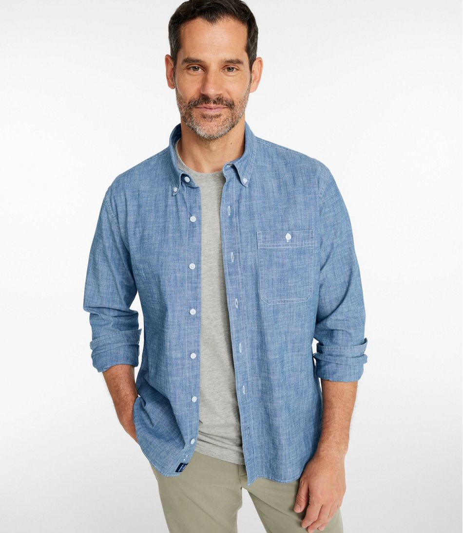 Men's Comfort Stretch? Chambray Shirt, Long-Sleeve, Slightly Fitted Untucked Fit - Image 11