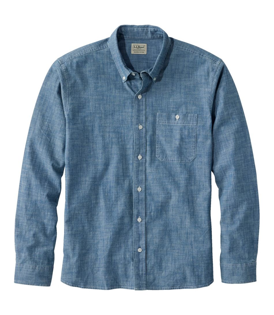 Men's Comfort Stretch? Chambray Shirt, Long-Sleeve, Slightly Fitted Untucked Fit - Image 9