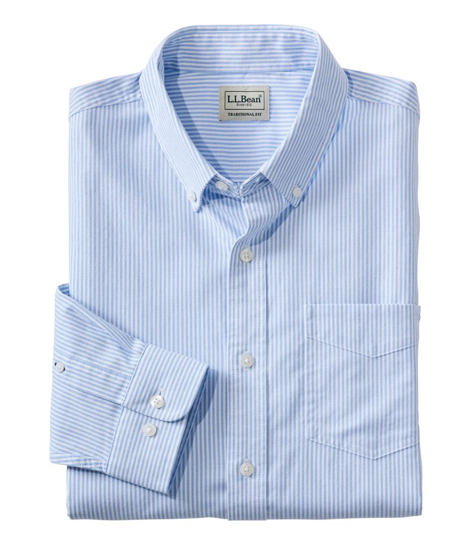 Men's Comfort Stretch Oxford Shirt, Slightly Fitted Untucked Fit, Stripe