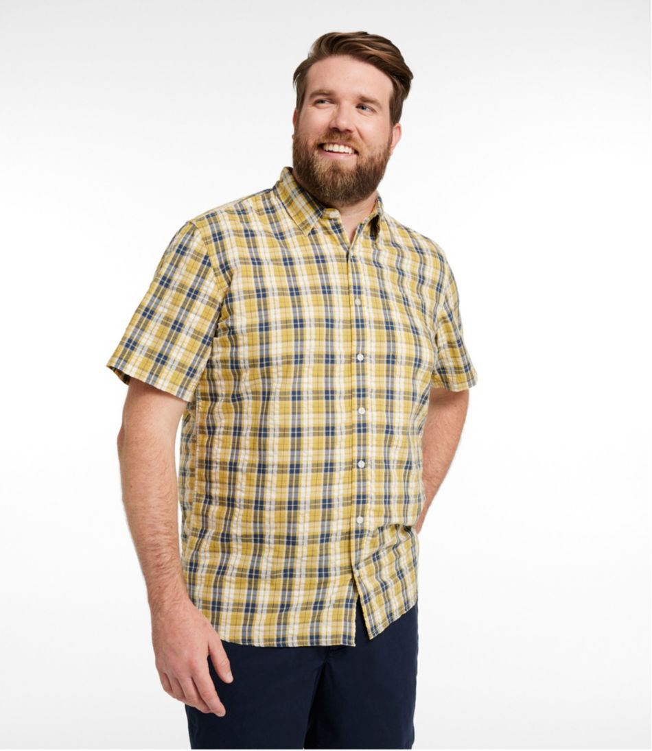 Men's Organic Cotton Seersucker Shirt, Short-Sleeve, Slightly Fitted, Plaid - Image 4